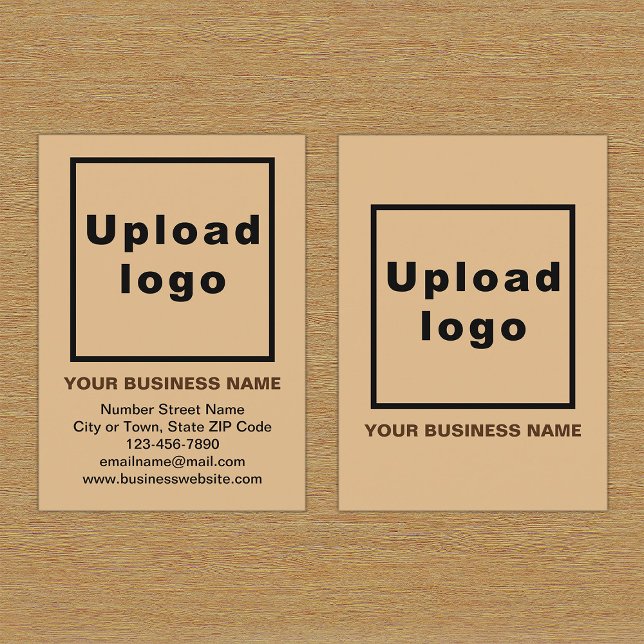 Affärsmärke på Small Light Brown Porträtt Card Visitkort (Front and back of the light brown business card with your brand)