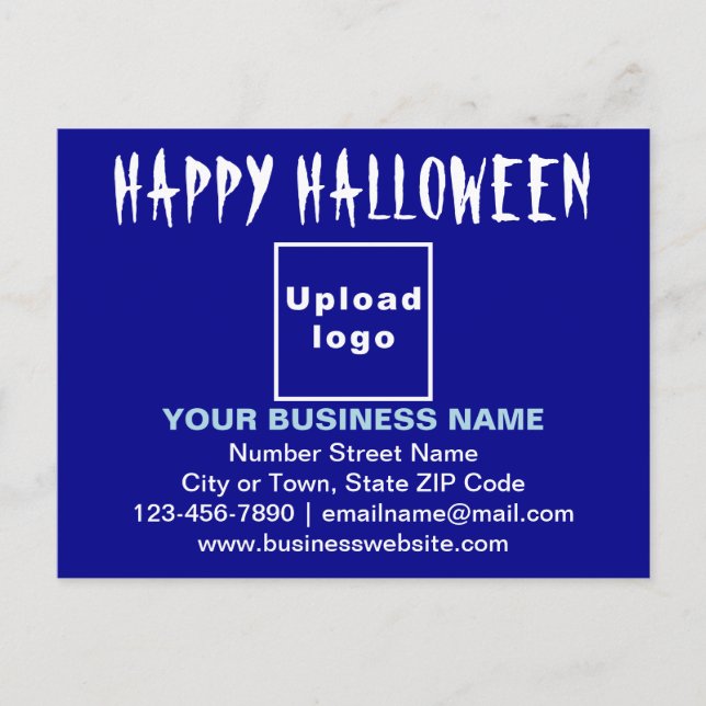 Affärsmässig halloweenhälsning på blå postkort vykort (Framsida)