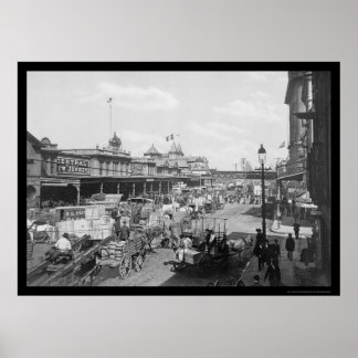 Affärsmassor på Väster Street i New York 1901 Poster