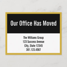 Affärsmeddelande om flytt i svart, vitt och guld meddelande vykort