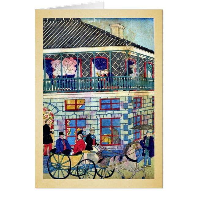 Affärsområde i Yokohama vid Utagawa, Hiroshige Hälsningskort (Framsidan)