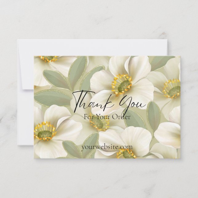 Affärsorder för grönt och vit Blommigt Tack Kort (Framsida)