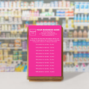 Affärsprodukter eller tjänster på rosa brevpapper