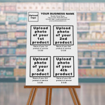 Affärsprodukter eller tjänster på vit skumskiva