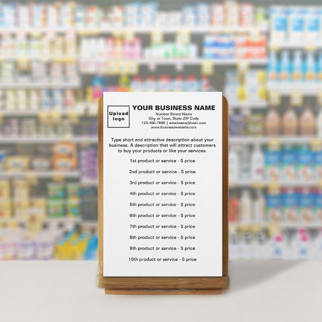 Affärsprodukter eller tjänster på vitbok brevpapper (Your business products or services on white stationery.)