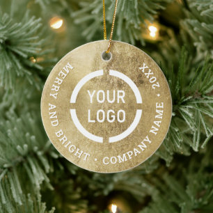 Affärsprydnader med logotyp i Faux guld anpassning Julgransprydnad Keramik