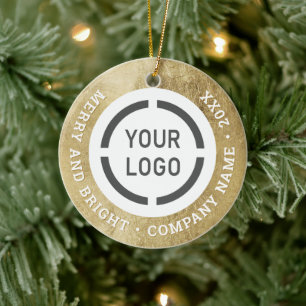Affärsprydnader med logotyp i Faux guld anpassning Julgransprydnad Keramik