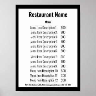 Affärsrestaurang Mall Meny Svart och Vitt Poster