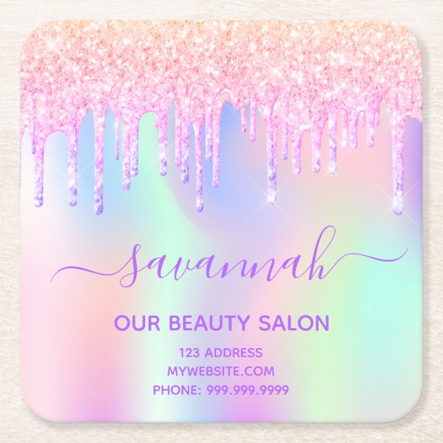 Affärsskönhetssalong rosa glitter namn underlägg papper kvadrat (Framsidan)