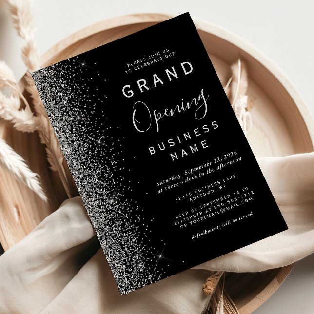 Affärsverksamhet Storöppning Svart Silver Glitter Inbjudningar (Skapare uppladdad)