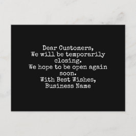Affärsverksamhet, temporärt stängningsmeddelande vykort