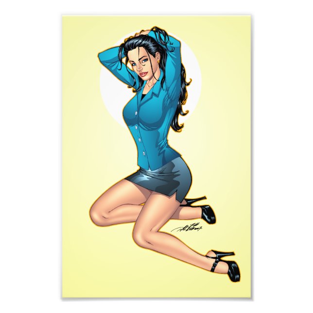 Affärsvurna som drar upp hennes hår och Redo att g Fototryck (Framsidan)