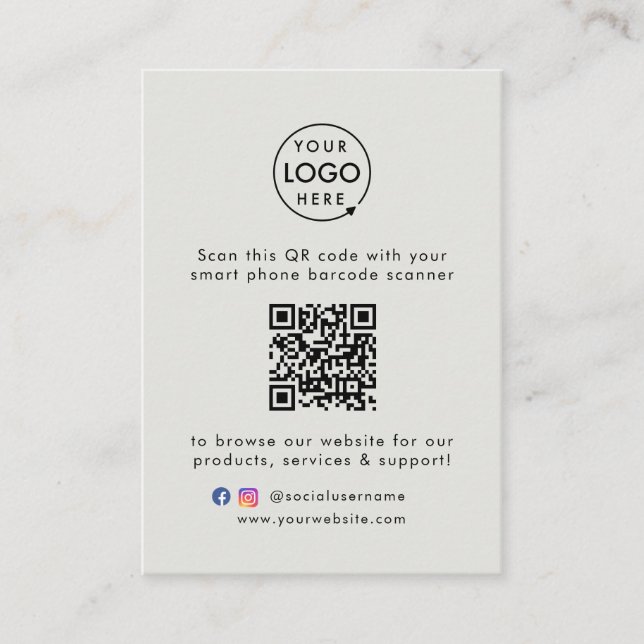 Affärswebbplats | QR-kod Scan Me-Logotyp Grått Visitkort (Framsida)