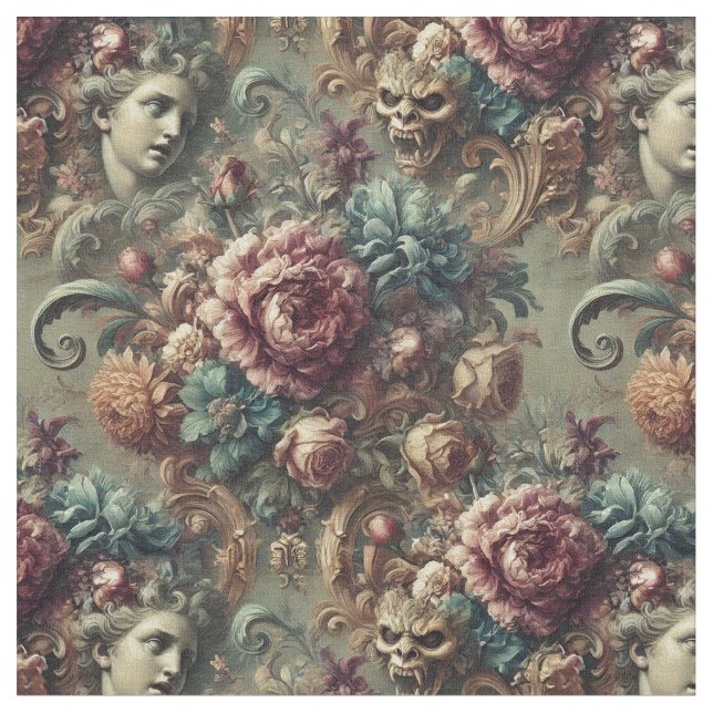 Affektionerat skvatt - Gult Victorian Classic Tile Tyg (Närbild)