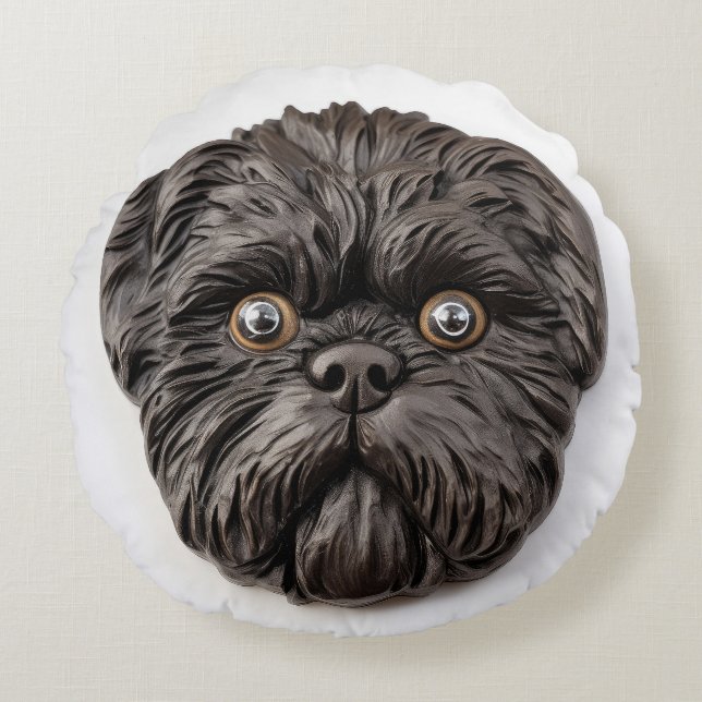 Affenpinscher 3D Inspirerad Rund Kudde (Framsidan)