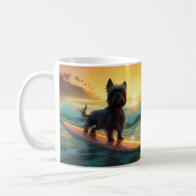 Affenpinscher Beach Surfing Painting Kaffemugg (Vänster)