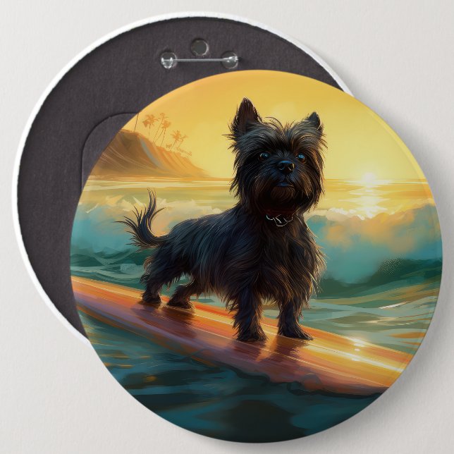 Affenpinscher Beach Surfing Painting Knapp (Framsida & baksida)