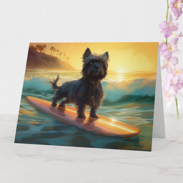 Affenpinscher Beach Surfing Painting Kort (Orkide)