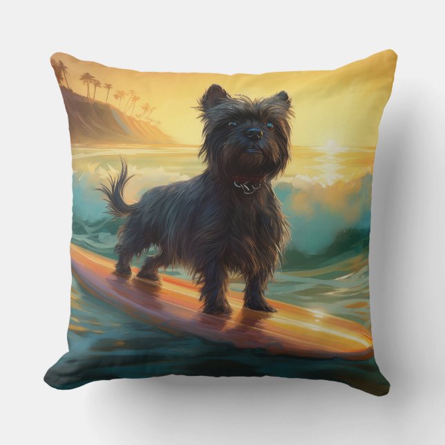 Affenpinscher Beach Surfing Painting Kudde (Framsida)
