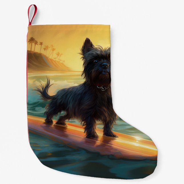 Affenpinscher Beach Surfing Painting Liten Julstrumpa (Framsidan)