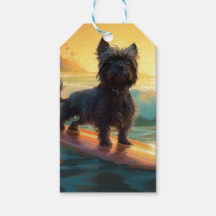 Affenpinscher Beach Surfing Painting Presentetikett