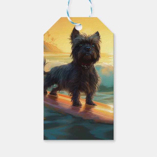 Affenpinscher Beach Surfing Painting Presentetikett (Framsidan)