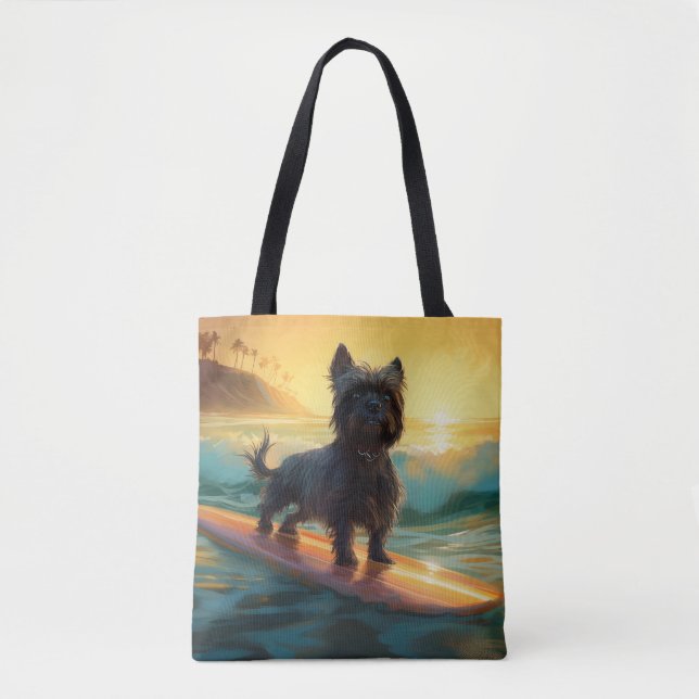 Affenpinscher Beach Surfing Painting Tygkasse (Framsida)