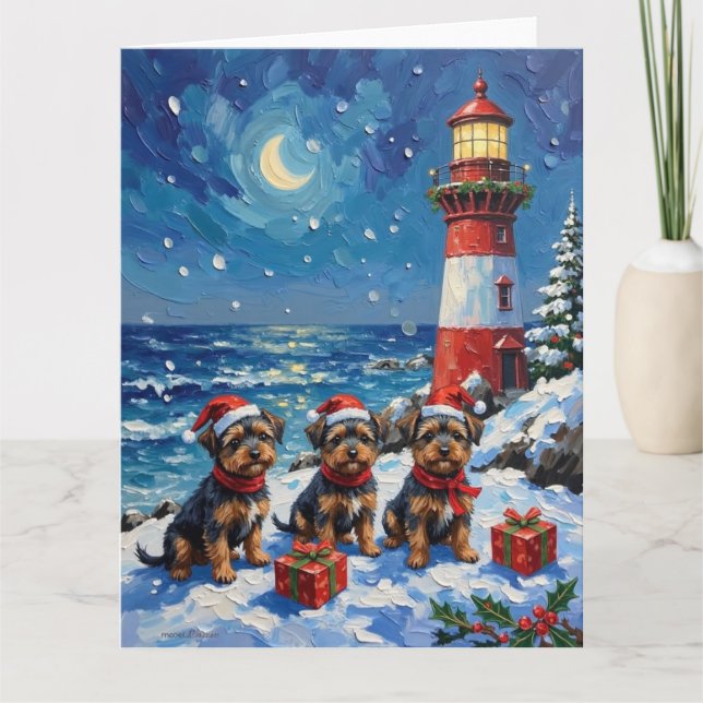 Affenpinscher Christmas Lighthouse Holiday Kort (Framsida)