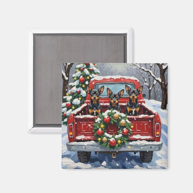 Affenpinscher Christmas Red Truck Holiday Magnet (Front/Back)