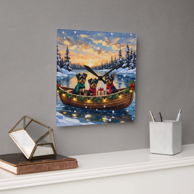 Affenpinscher Dog Christmas Boat Holiday Fyrkantig Klocka (Kontor)