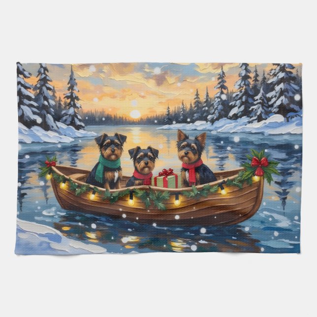 Affenpinscher Dog Christmas Boat Holiday Kökshandduk (Horisontell)