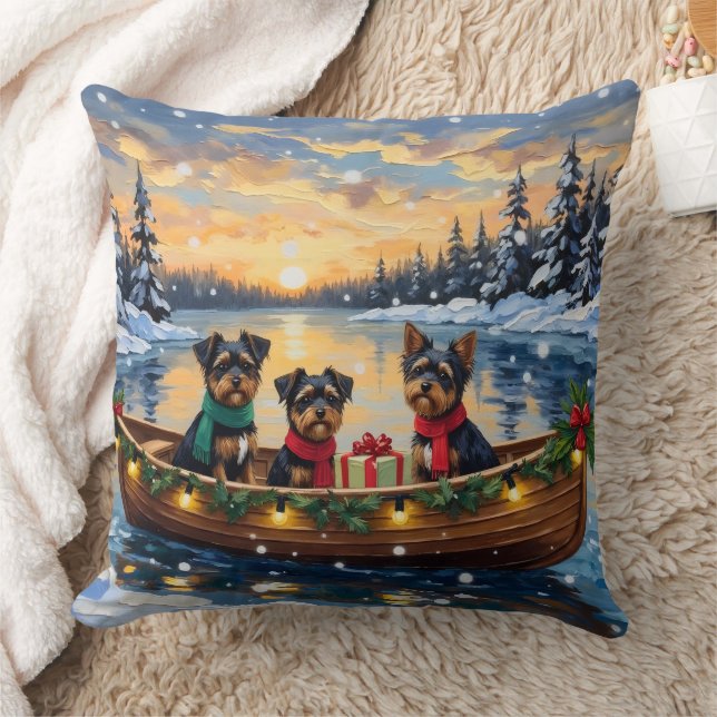 Affenpinscher Dog Christmas Boat Holiday Kudde (Filt)