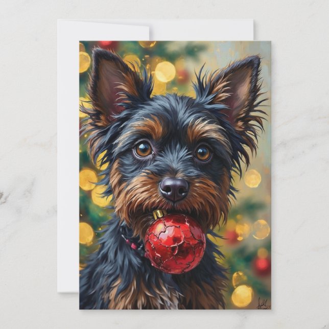 Affenpinscher Dog with Christmas Ornament Julkort (Framsida)