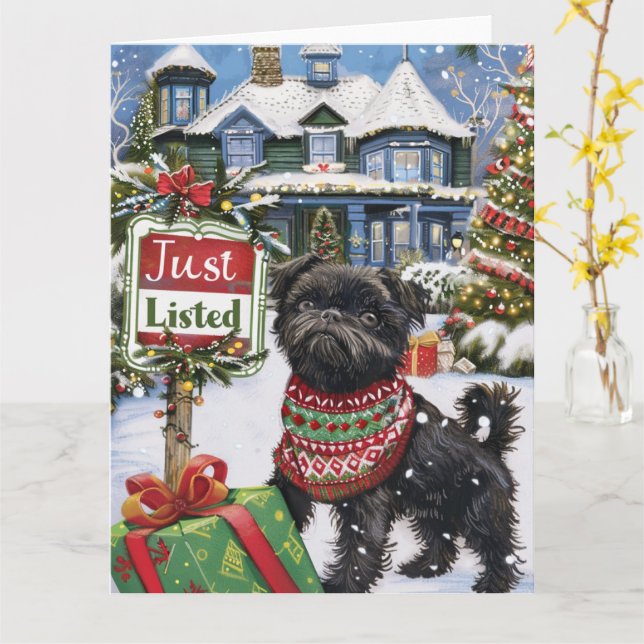 Affenpinscher Festive Humor Realtor jul Kort (Gul blomma)