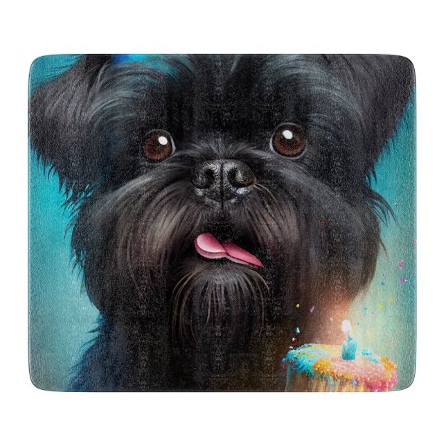 Affenpinscher firar Födelsedagsballonger tårta (Framsidan)