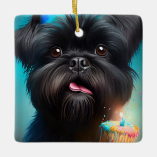Affenpinscher firar Födelsedagsballonger tårta Julgransprydnad Keramik