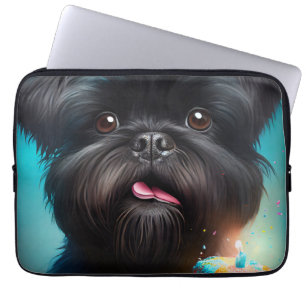 Affenpinscher firar Födelsedagsballonger tårta Laptop Fodral
