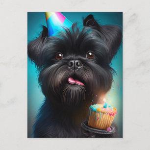 Affenpinscher firar Födelsedagsballonger tårta Vykort