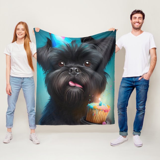 Affenpinscher firar födelsedagstårkakan fleecefilt (På plats)