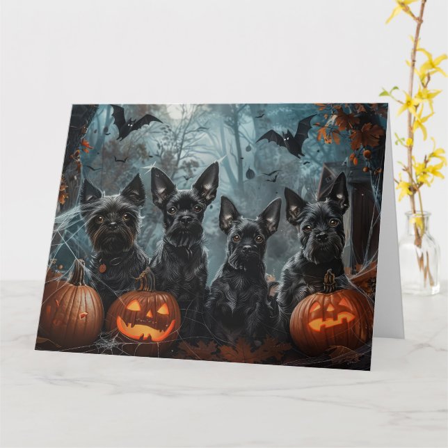 Affenpinscher Halloween Natt Hund Delight Kort (Gul blomma)