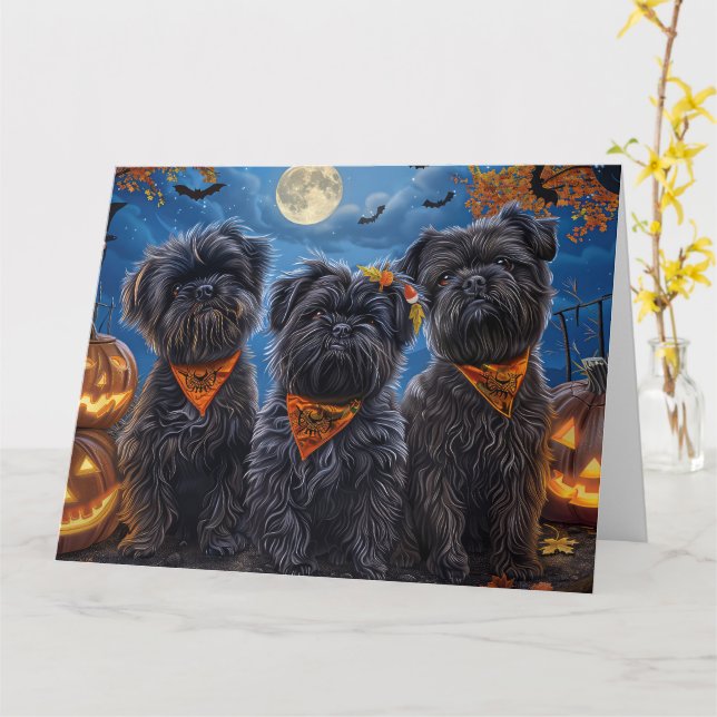 Affenpinscher Halloween Spooky Kort (Gul blomma)