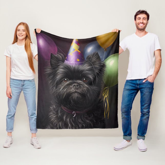 Affenpinscher Hund Birthday Balloons Fleecefilt (På plats)