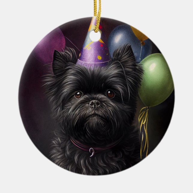 Affenpinscher Hund Birthday Balloons Julgransprydnad Keramik (Framsidan)