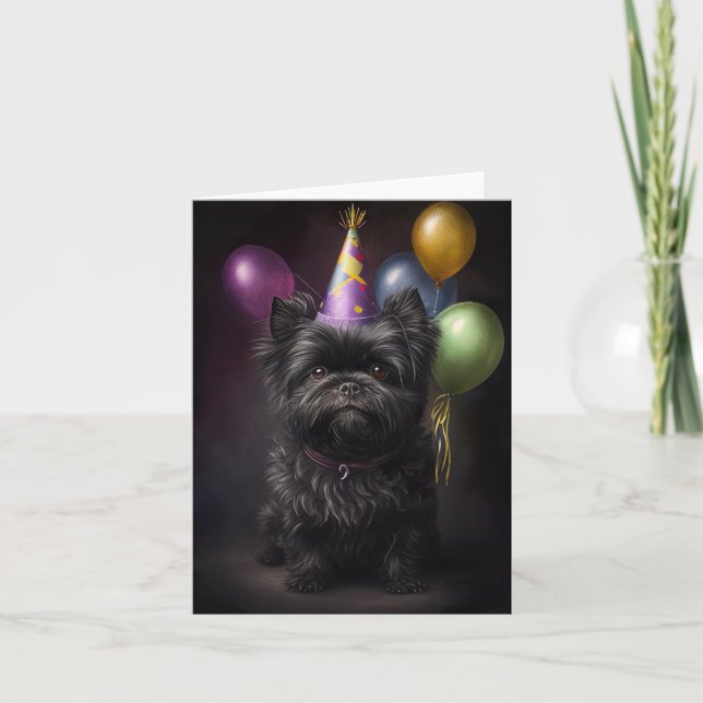 Affenpinscher Hund Birthday Balloons Kort (Framsida)