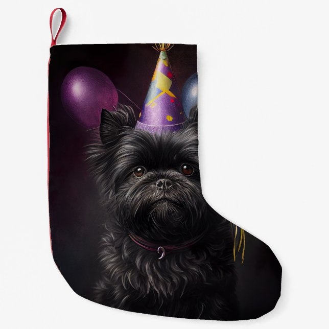 Affenpinscher Hund Birthday Balloons Liten Julstrumpa (Framsidan)