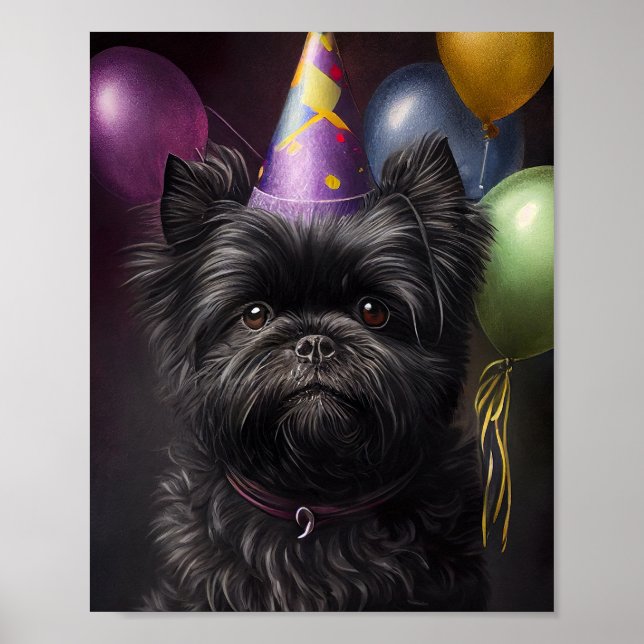 Affenpinscher Hund Birthday Balloons Poster (Framsidan)