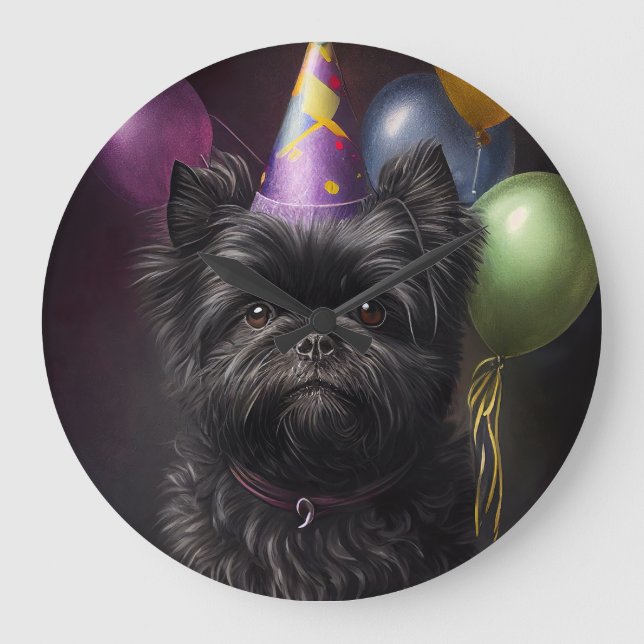 Affenpinscher Hund Birthday Balloons Stor Klocka (Framsida)