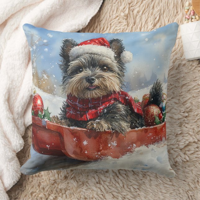 Affenpinscher Hund i Släd Låt det Snöa Jul Kudde (Filt)