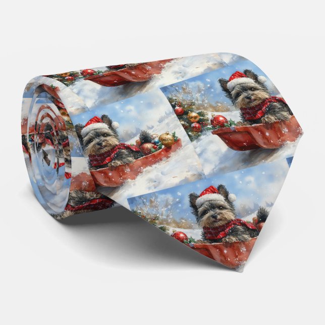 Affenpinscher Hund i Släd Låt det Snöa Jul Slips (Rullad)