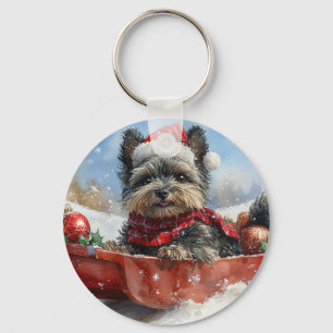 Affenpinscher Hund i Släde Låt det Snöa Jul Nyckelring